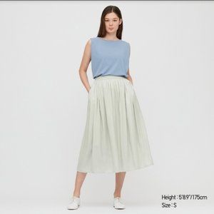 Mint Green Drape Gather Long Skirt w/ Pockets | Uniqlo